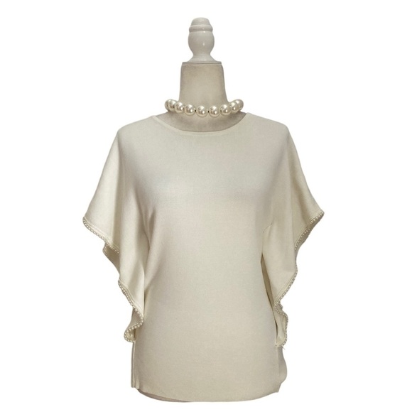 Leo & Ugo Paris Pearl Trim Knit Top in Ivory - Picture 13 of 13